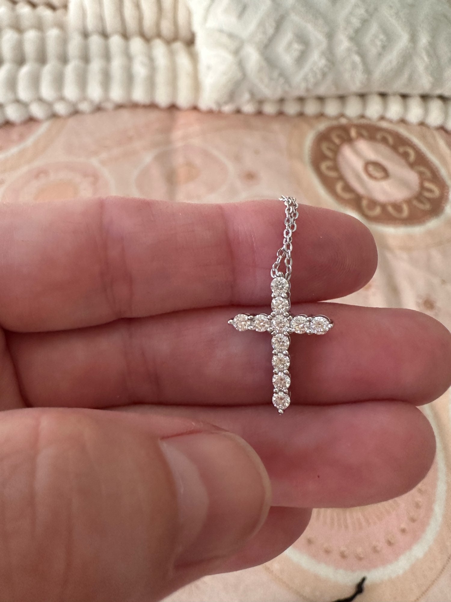 Moissanite Cross Pendant Necklace in 18k White Gold - EverlyCrafted
