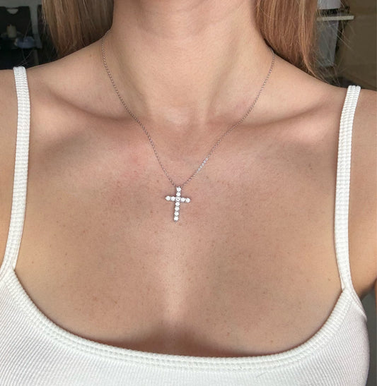 Moissanite Cross Pendant Necklace in 18k White Gold - EverlyCrafted