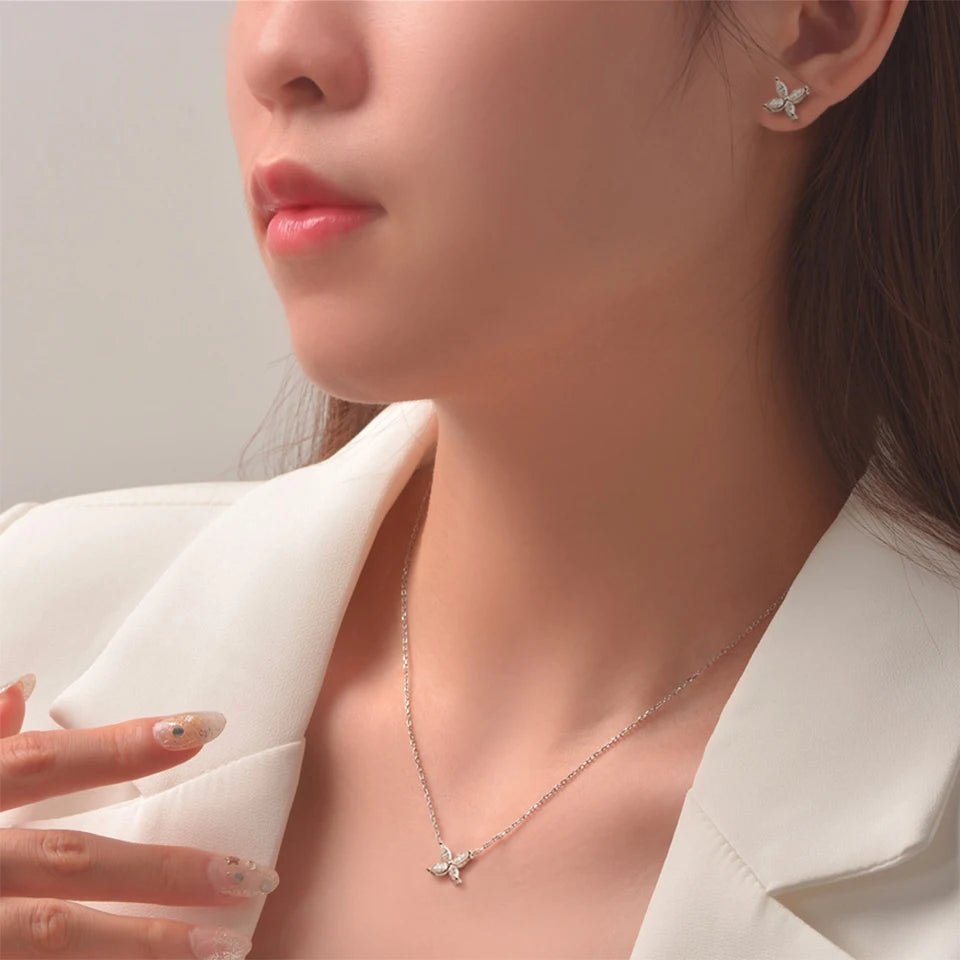1.2 Carat D Color Moissanite Pendant Necklace for Women S925 Sterling Silver Earrings Sparkling Fine Jewelry Set Wedding Gift - EverlyCrafted