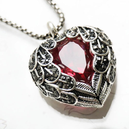 Red Winged Heart Pendant Necklace - 925 Sterling Silver - EverlyCrafted