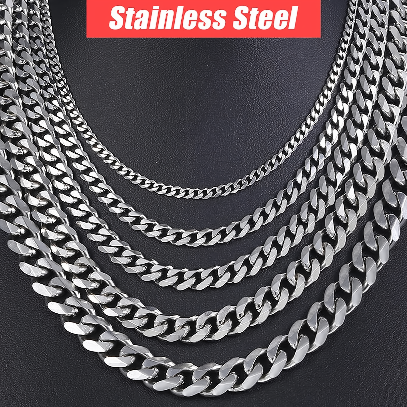 Men's Black Gold Silver Stainless Steel Cuban Link Chain Necklace - EverlyCrafted