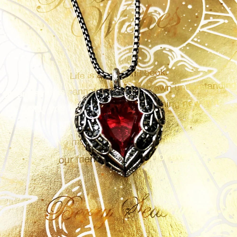 Red Winged Heart Pendant Necklace - 925 Sterling Silver - EverlyCrafted