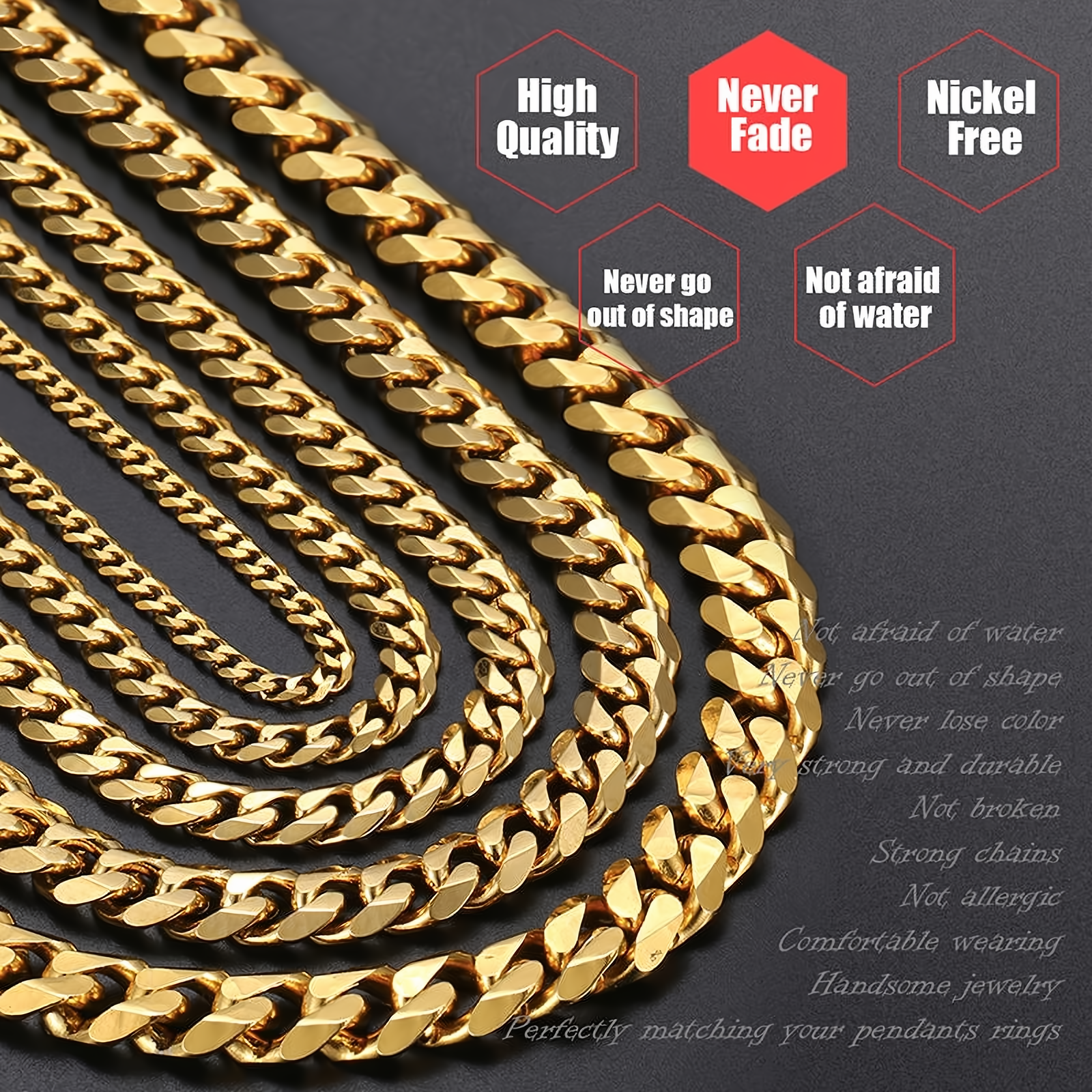 Men's Black Gold Silver Stainless Steel Cuban Link Chain Necklace - EverlyCrafted