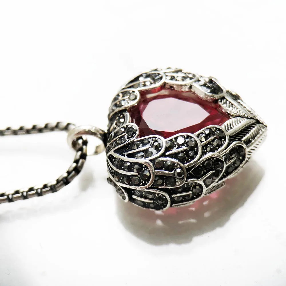 Red Winged Heart Pendant Necklace - 925 Sterling Silver - EverlyCrafted