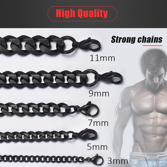 Men's Black Gold Silver Stainless Steel Cuban Link Chain Necklace - EverlyCrafted