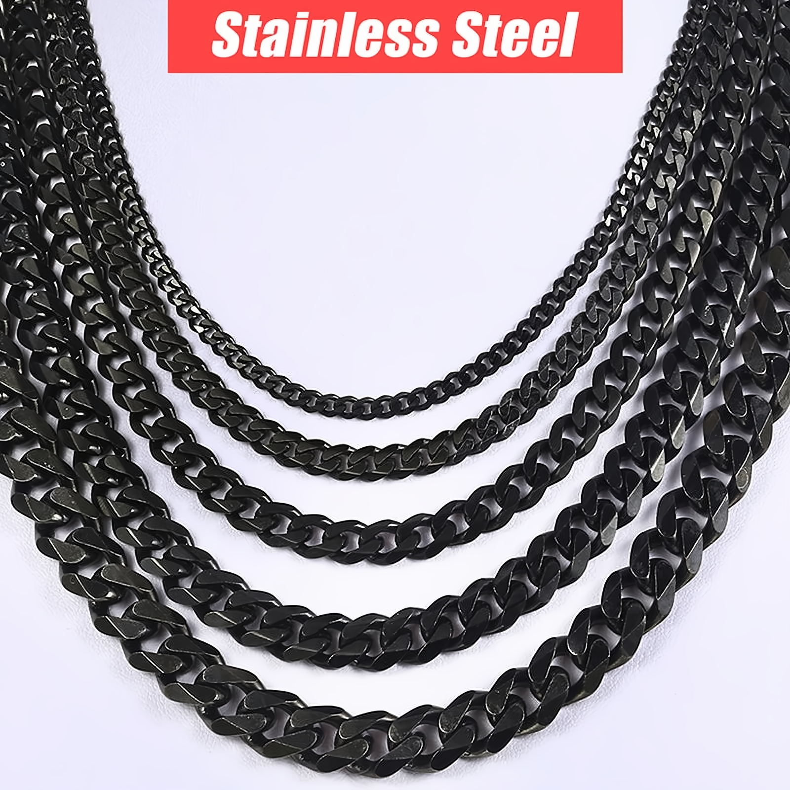 Men's Black Gold Silver Stainless Steel Cuban Link Chain Necklace - EverlyCrafted