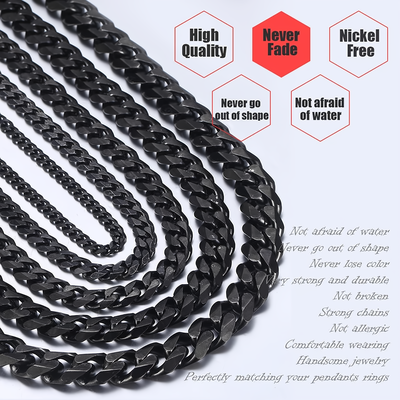 Men's Black Gold Silver Stainless Steel Cuban Link Chain Necklace