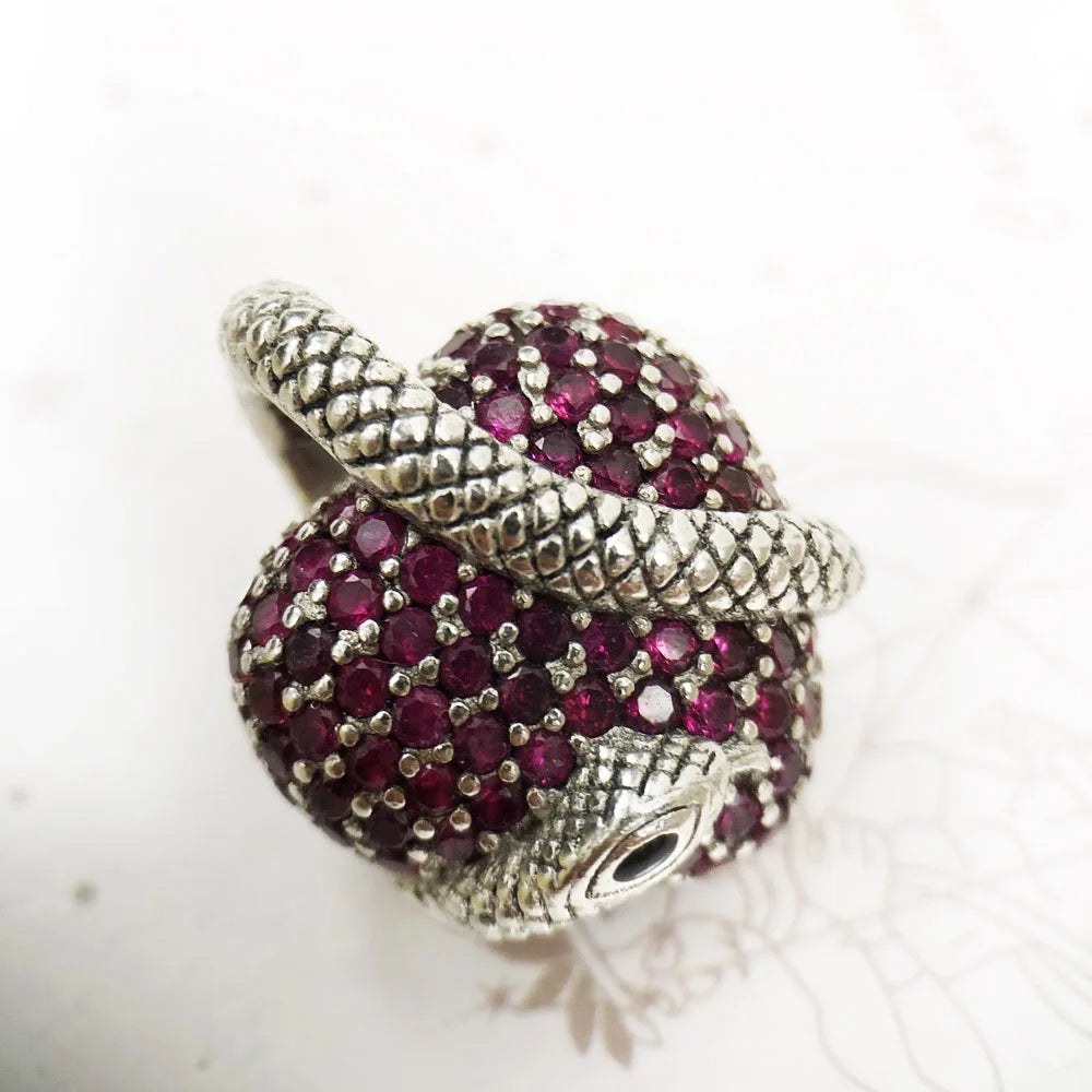 Vintage Snake Pendant with Heart | 925 Sterling Silver Jewelry - EverlyCrafted