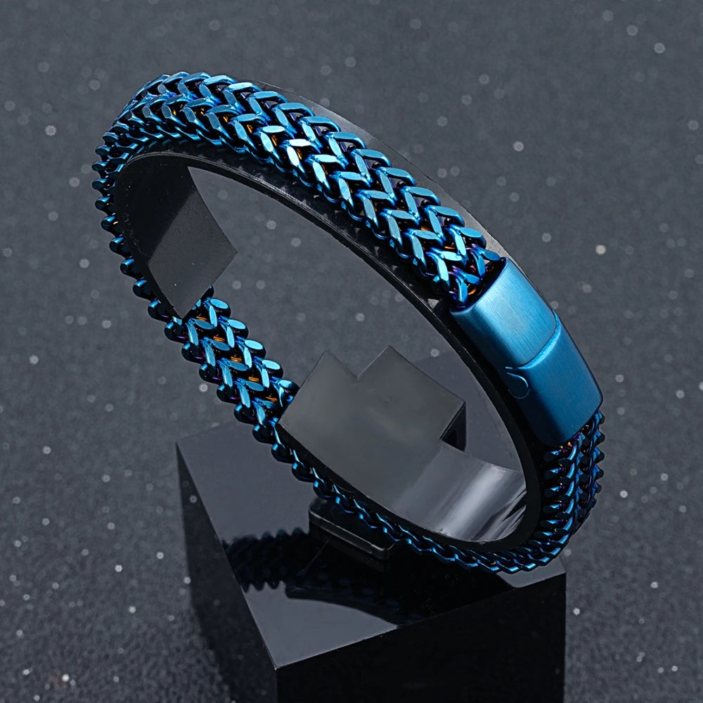 8MM Blue Stainless Steel Curb Chain Bracelet for Men & Women