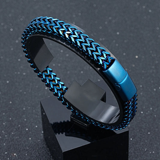 8MM Blue Stainless Steel Curb Chain Bracelet for Men & Women