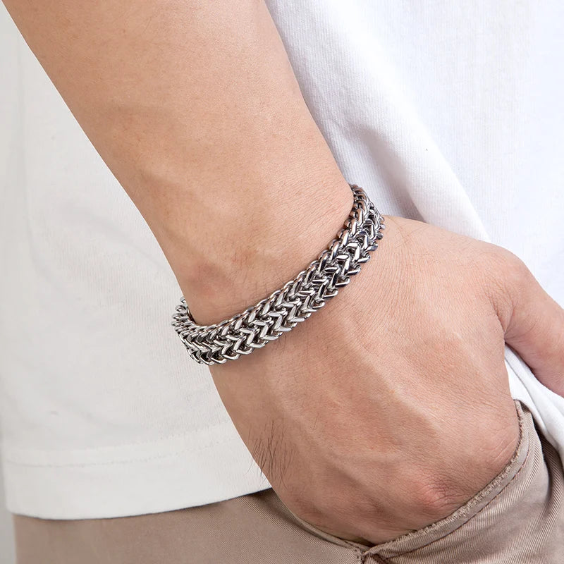 Punk Men's 12mm Wide Cuban Link Chain Bracelet - EverlyCrafted
