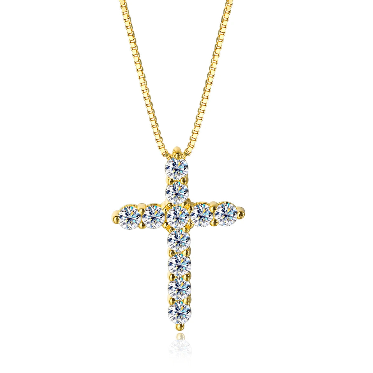 Moissanite Cross Pendant Necklace in 925 Sterling Silver 18K Gold Plated - EverlyCrafted