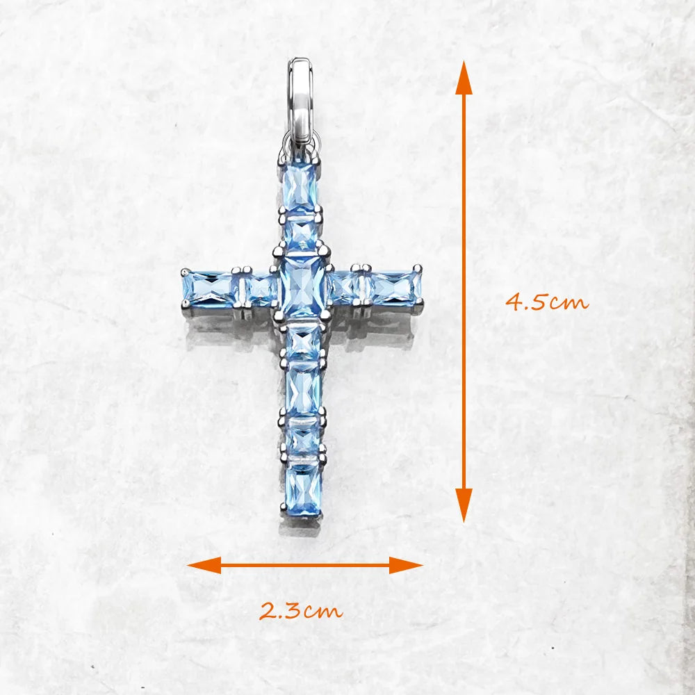 Sterling Silver Aquamarine Cross Pendant - Fine Jewelry - EverlyCrafted
