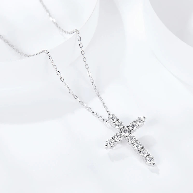 Moissanite Cross Pendant Necklace in 18k White Gold - EverlyCrafted