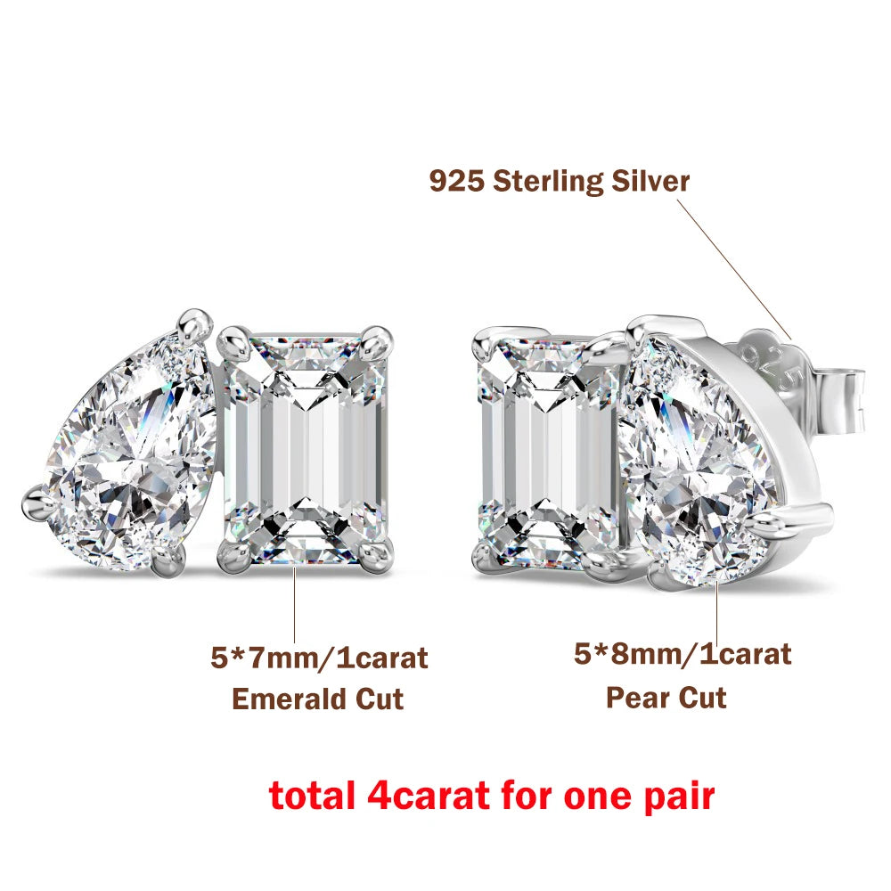 4cttw Radiant/Emerald & Pear Cut Moissanite Stud Earrings - EverlyCrafted