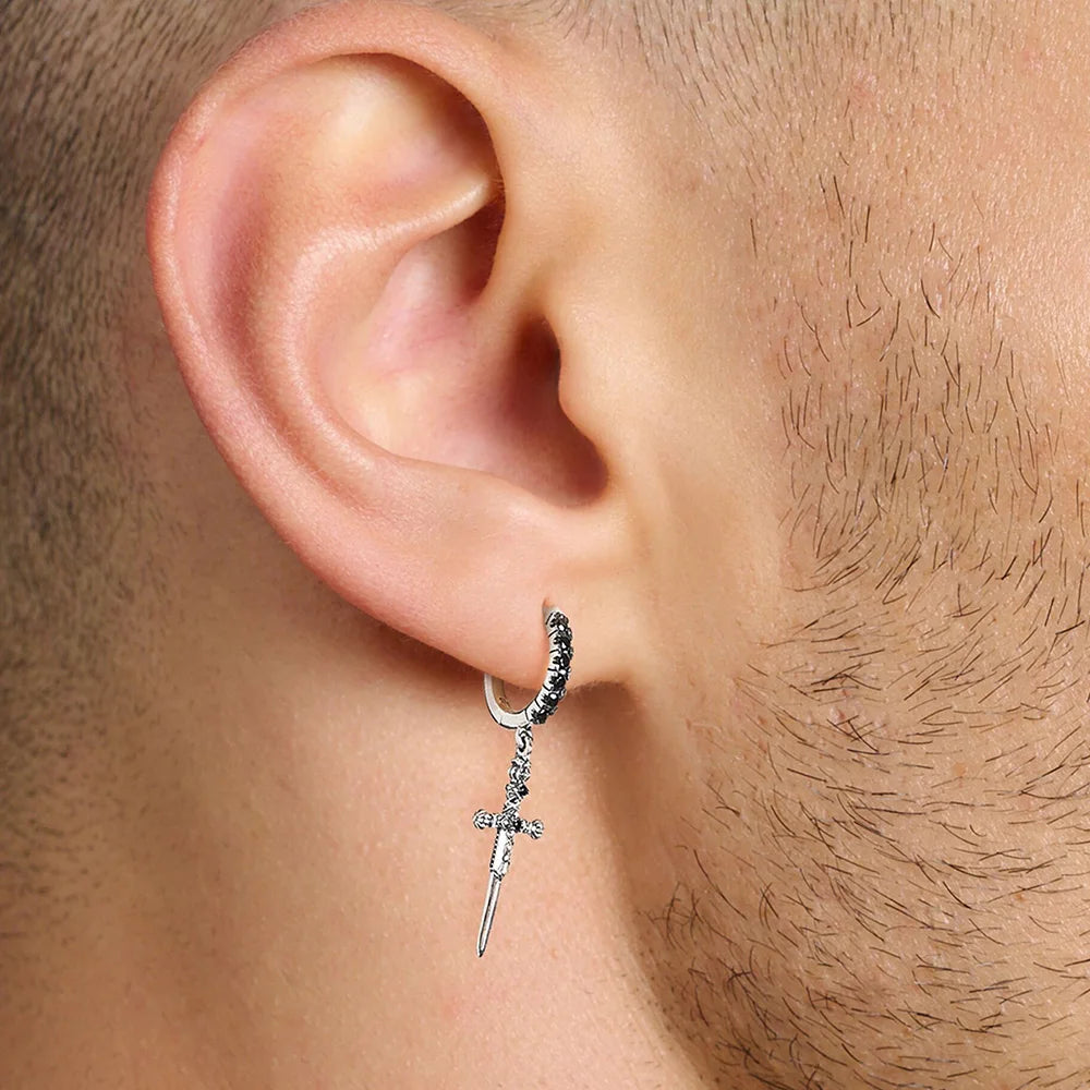 Blackened Snake and Sword Hoop Earrings in 925 Sterling Silver - EverlyCrafted