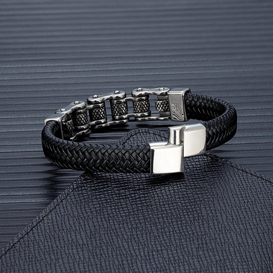 Punk Men's Braided Genuine Leather Bracelet with Magnetic Buckle - EverlyCrafted