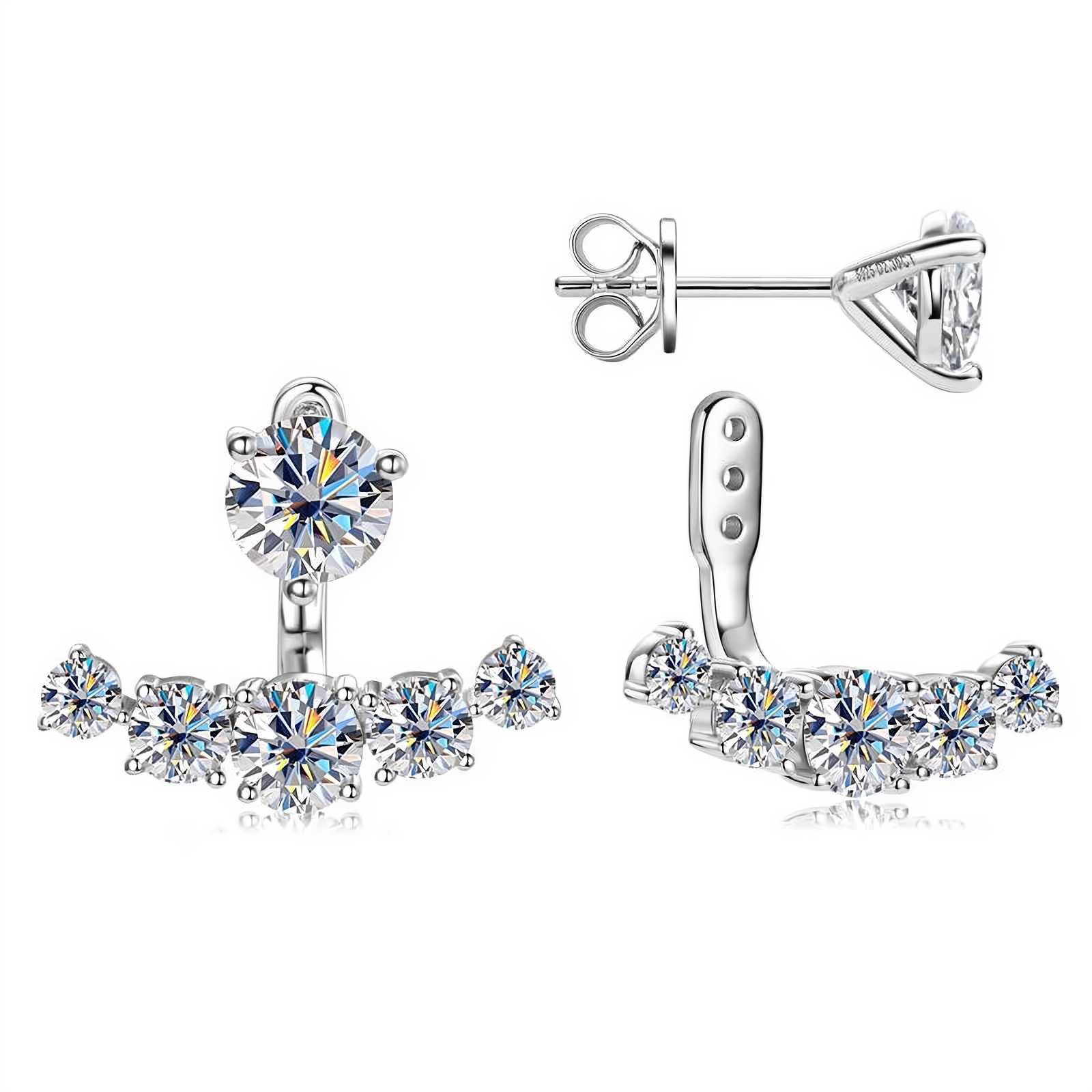 Full Moissanite Double-Sided Stud Earrings in 925 Sterling Silver - EverlyCrafted