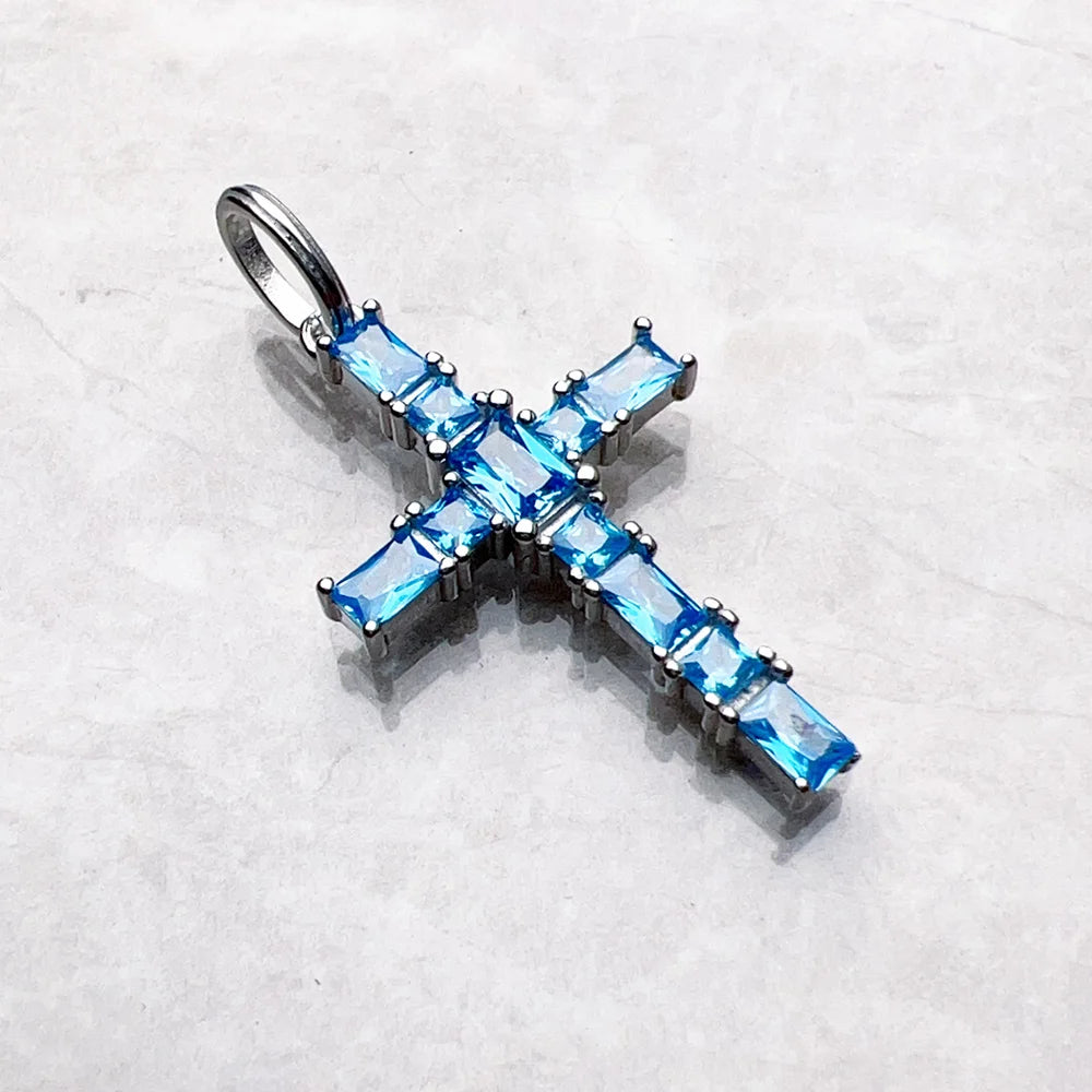 Sterling Silver Aquamarine Cross Pendant - Fine Jewelry - EverlyCrafted