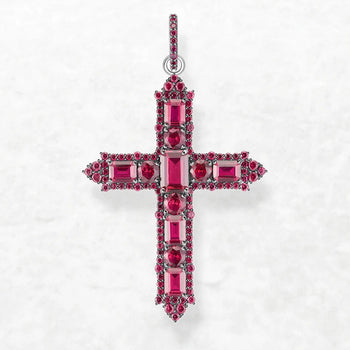 Trendy Rose Color Stone Cross Pendant in 925 Sterling Silver