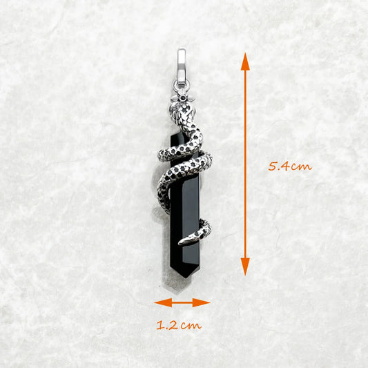 Vintage Snake Pendant with Blackened Onyx - 925 Sterling Silver - EverlyCrafted