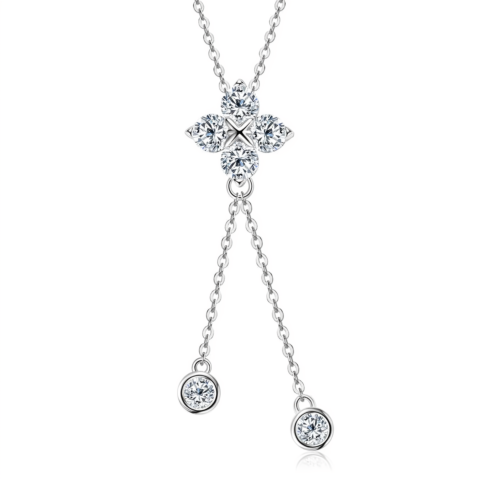 Moissanite Four Leaf Clover Pendant Necklace - 925 Sterling Silver 2.20CTW - EverlyCrafted