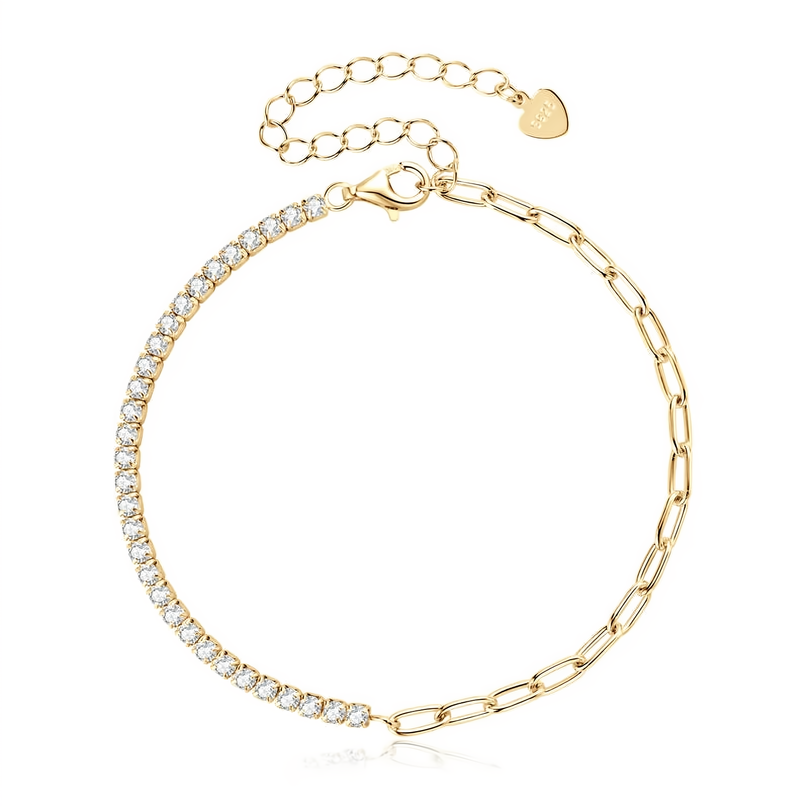 Moissanite Half Tennis Bracelet - 18k Gold Plated 925 Sterling Silver - EverlyCrafted