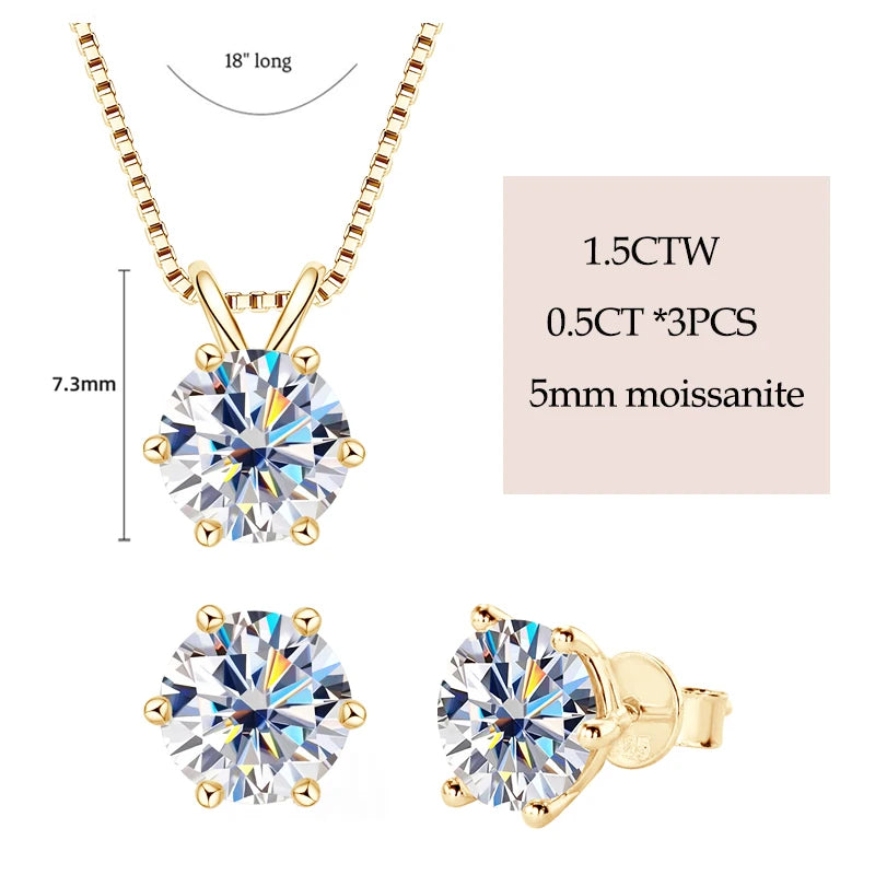 925 Silver Moissanite Jewelry Set with Gold Plating - EverlyCrafted