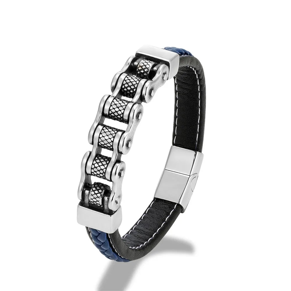 Punk Men's Braided Genuine Leather Bracelet with Magnetic Buckle - EverlyCrafted