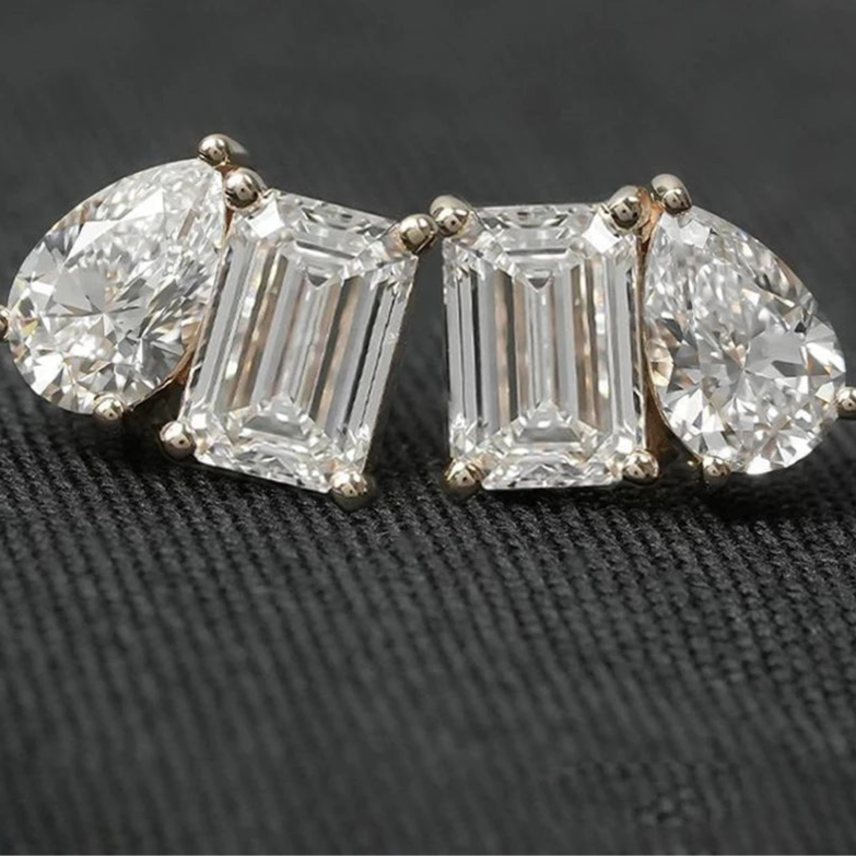 4cttw Radiant/Emerald & Pear Cut Moissanite Stud Earrings