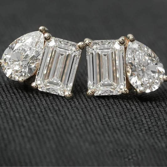 4cttw Radiant/Emerald & Pear Cut Moissanite Stud Earrings