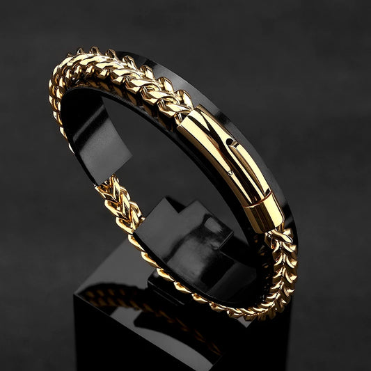 Men's Punk Rock Bicycle Chain Bracelet - 18k Gold Plated