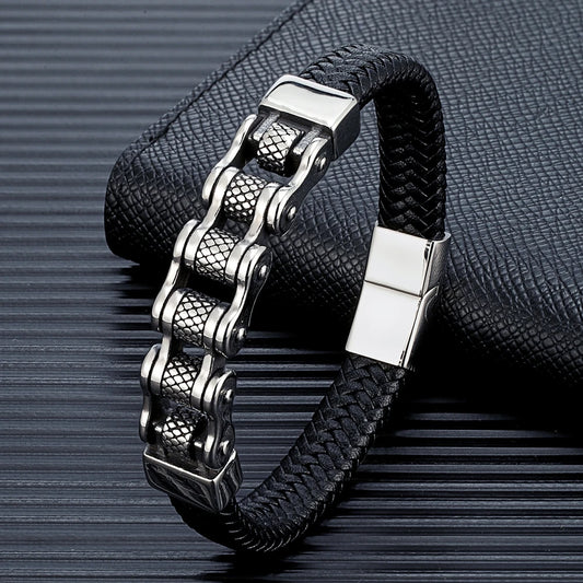 Punk Men's Braided Genuine Leather Bracelet with Magnetic Buckle
