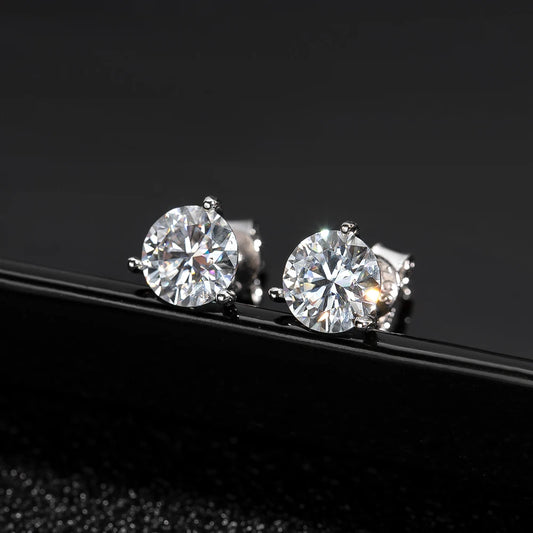 Round Moissanite Stud Earrings - Classic 925 Silver Setting