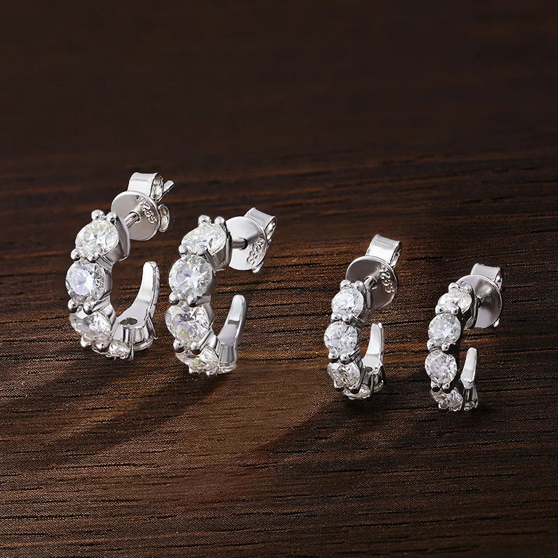Moissanite Stud Earrings in 18k White Gold Plated Silver