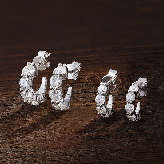 Moissanite Stud Earrings in 18k White Gold Plated Silver