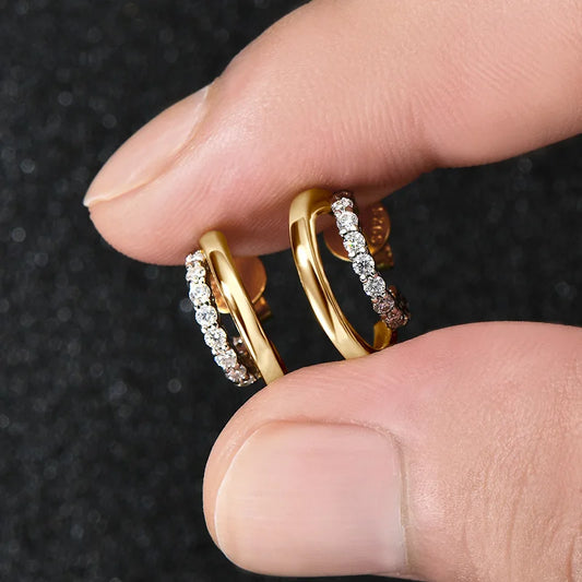 Moissanite Diamond Open Hoop Earrings in 925 Sterling Silver 14K Gold Plated - EverlyCrafted