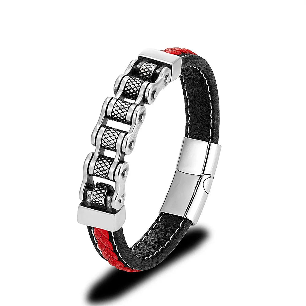 Punk Men's Braided Genuine Leather Bracelet with Magnetic Buckle - EverlyCrafted