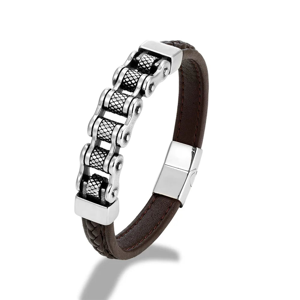 Punk Men's Braided Genuine Leather Bracelet with Magnetic Buckle - EverlyCrafted