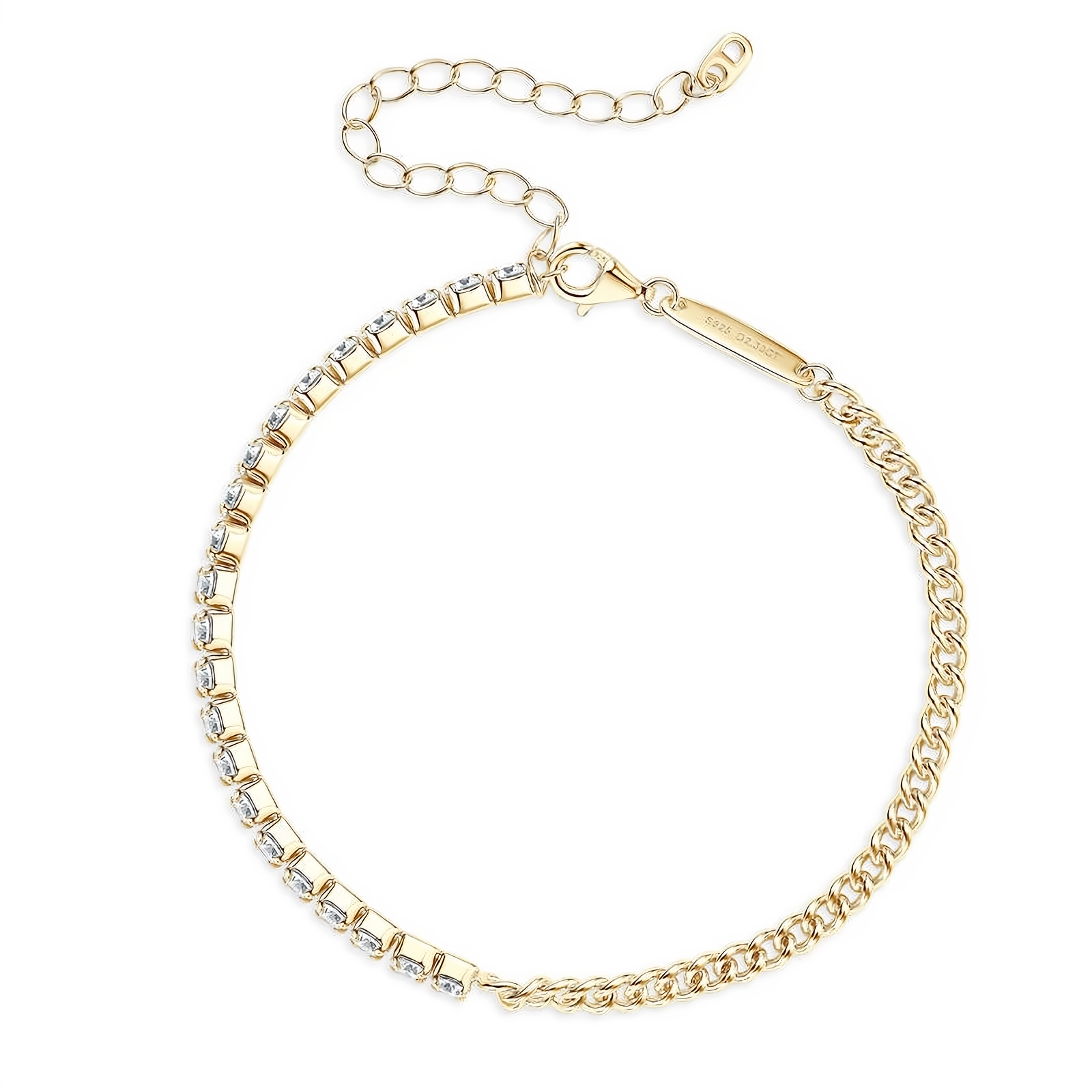 Moissanite Half Tennis Bracelet - 18k Gold Plated 925 Sterling Silver - EverlyCrafted