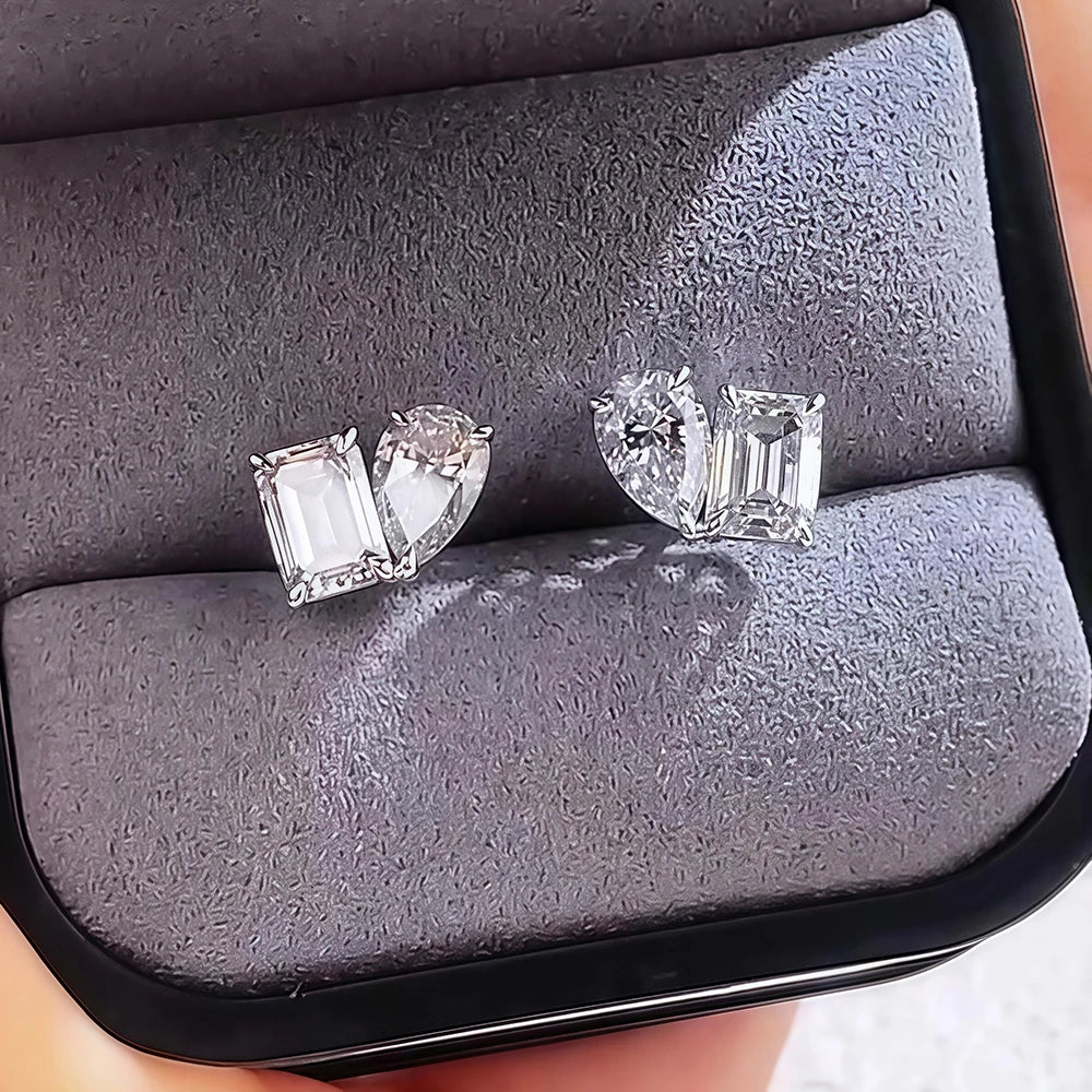 4cttw Radiant/Emerald & Pear Cut Moissanite Stud Earrings - EverlyCrafted