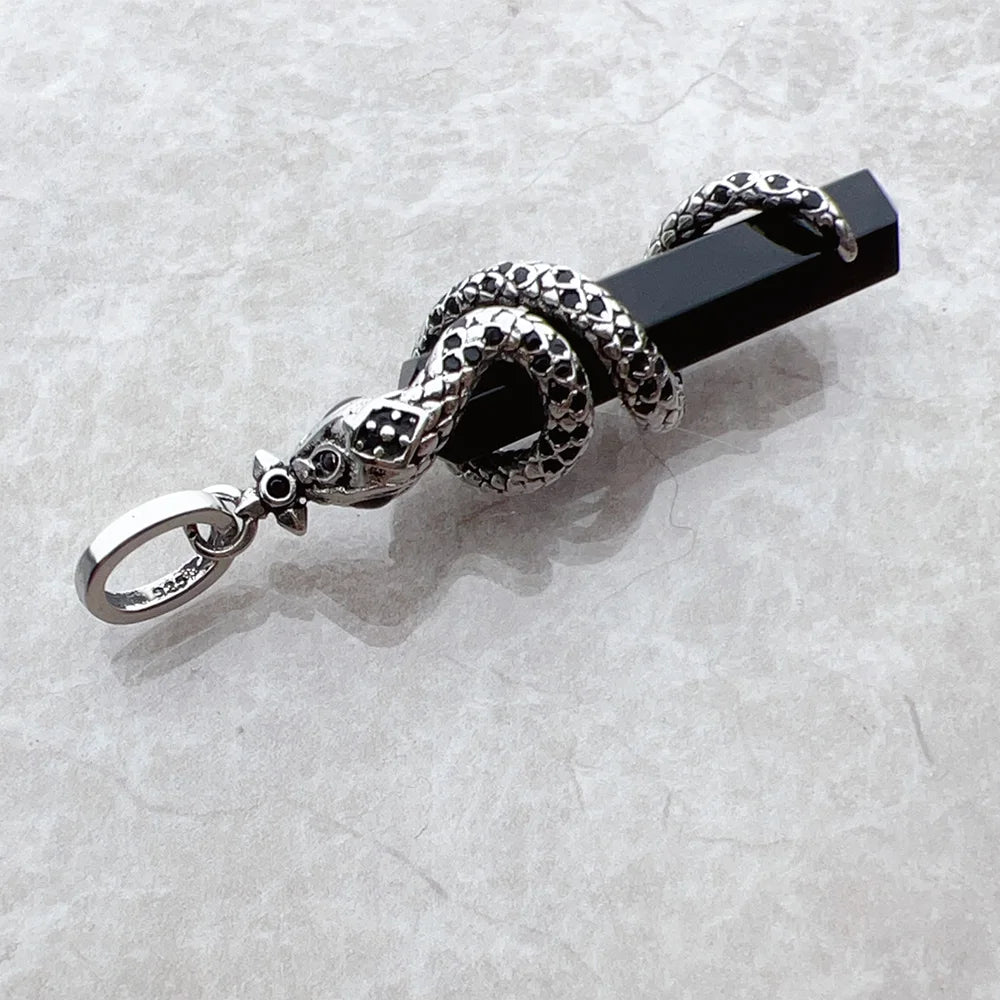Vintage Snake Pendant with Blackened Onyx - 925 Sterling Silver - EverlyCrafted