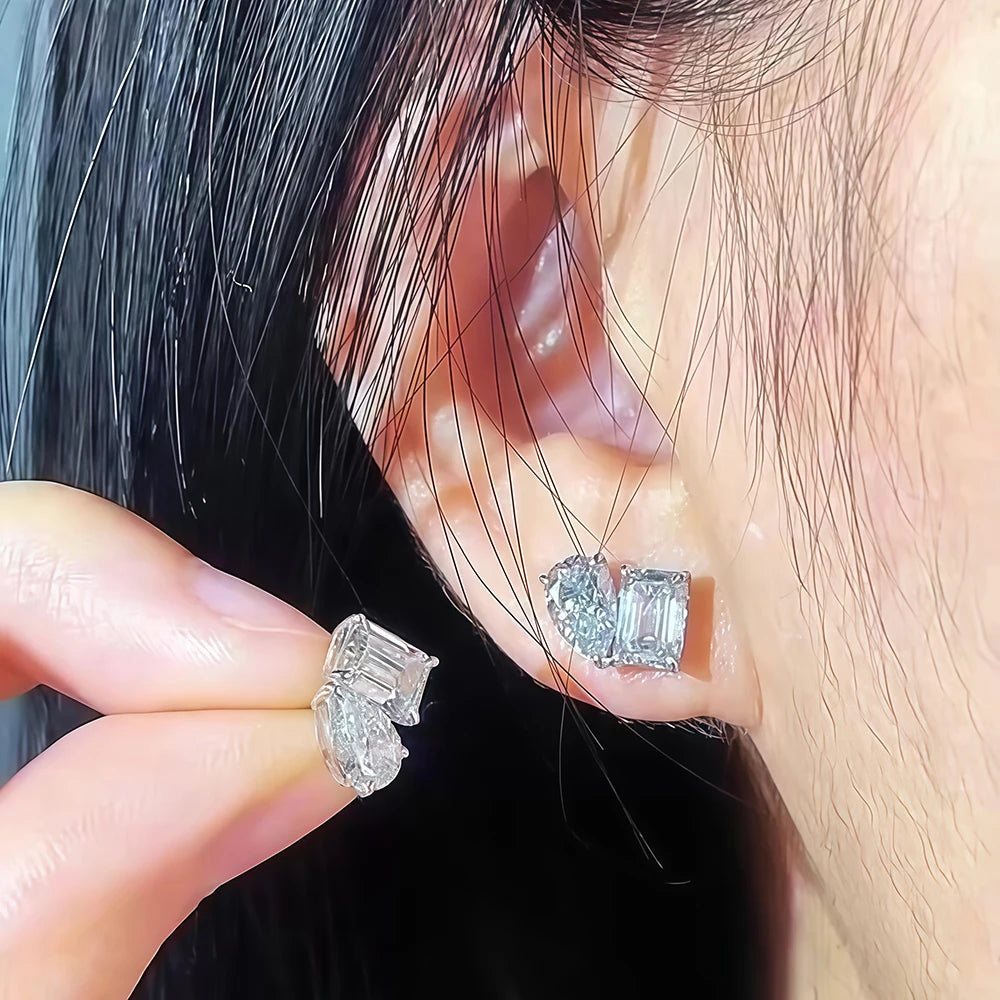 4cttw Radiant/Emerald & Pear Cut Moissanite Stud Earrings - EverlyCrafted