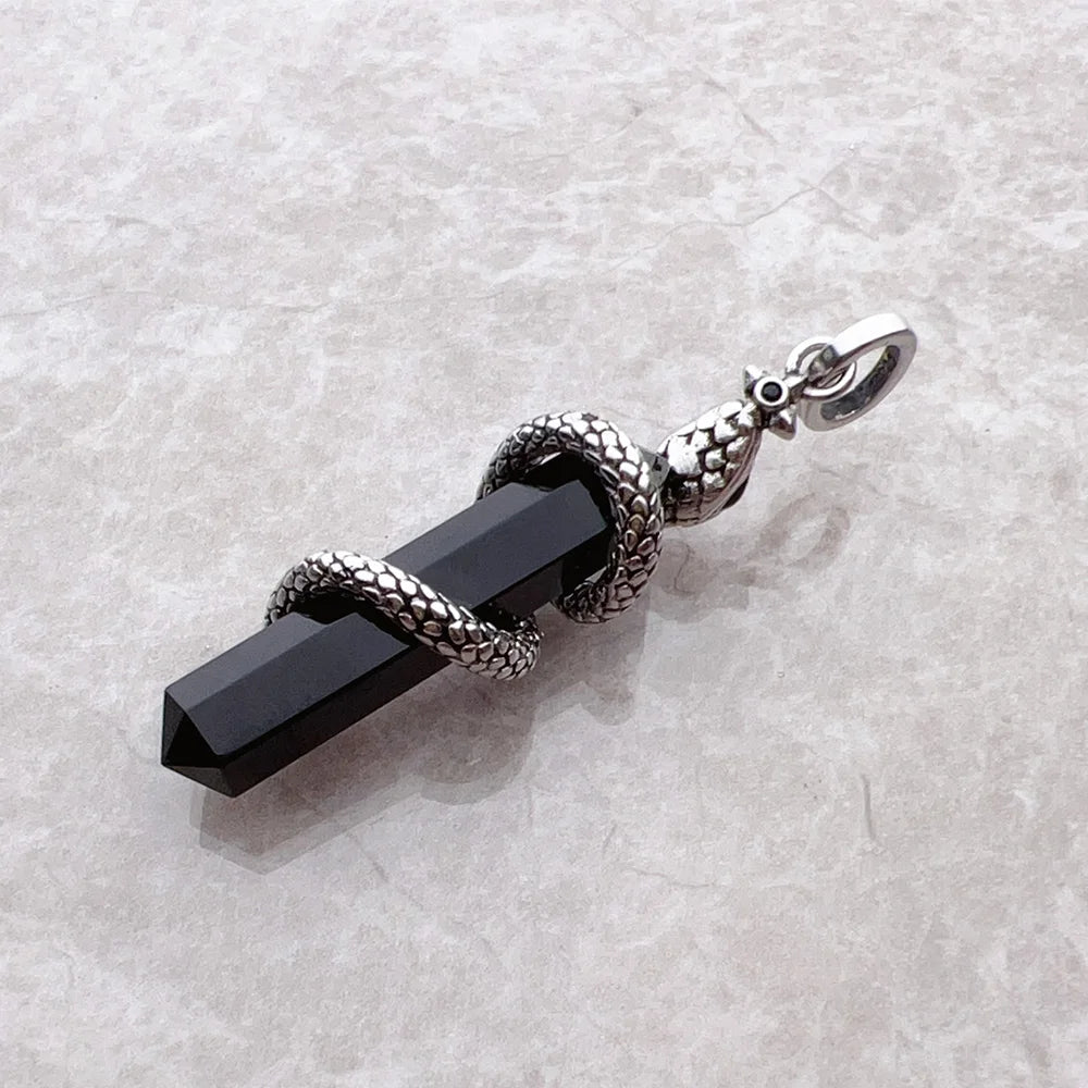 Vintage Snake Pendant with Blackened Onyx - 925 Sterling Silver - EverlyCrafted