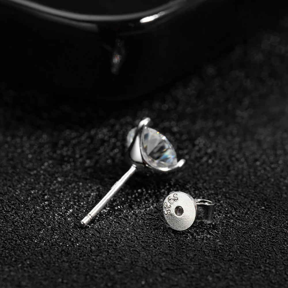 4 CTW Round Moissanite Stud Earrings - Classic 925 Silver Setting - EverlyCrafted