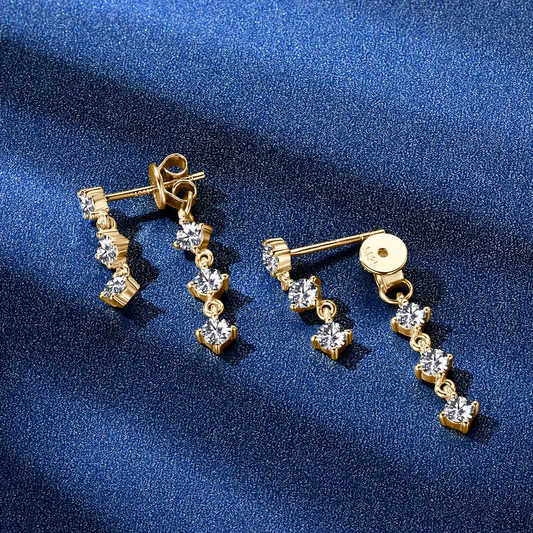 3mm Moissanite Tassel Drop Earrings in 925 Sterling Silver