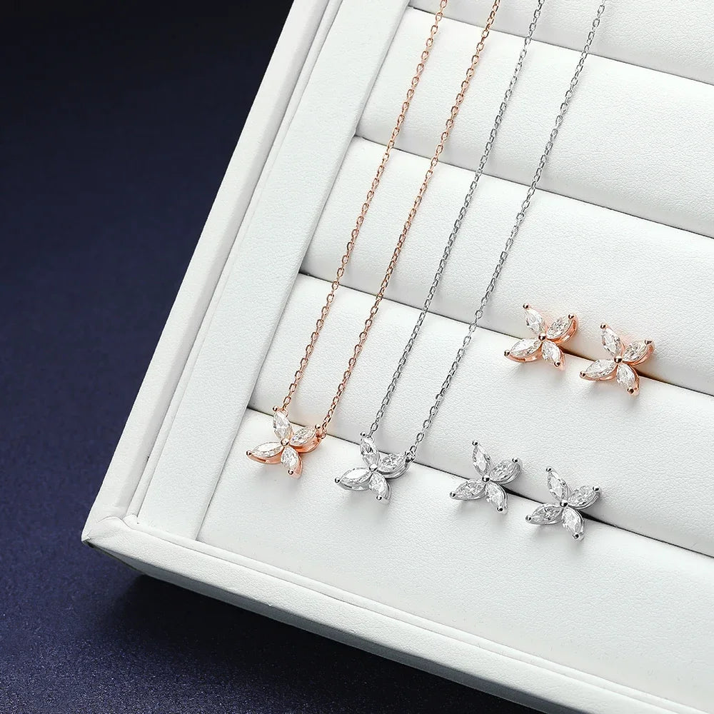1.2 Carat D Color Moissanite Pendant Necklace for Women S925 Sterling Silver Earrings Sparkling Fine Jewelry Set Wedding Gift - EverlyCrafted