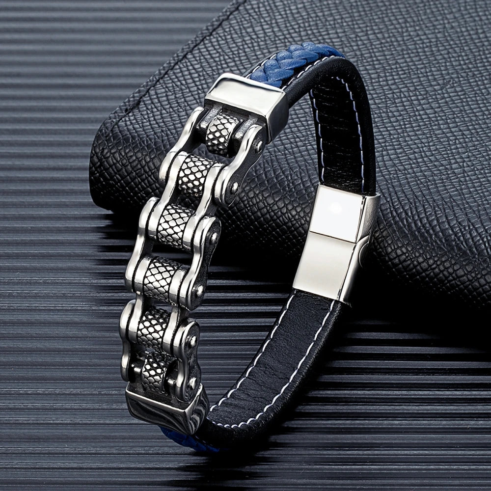Punk Men's Braided Genuine Leather Bracelet with Magnetic Buckle - EverlyCrafted