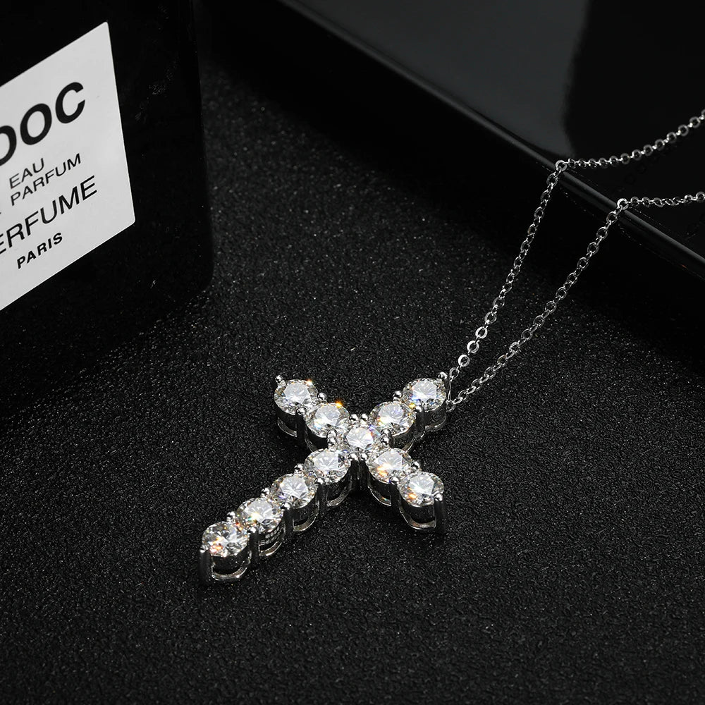 Moissanite Cross Pendant Necklace in 925 Sterling Silver 18K Gold Plated - EverlyCrafted