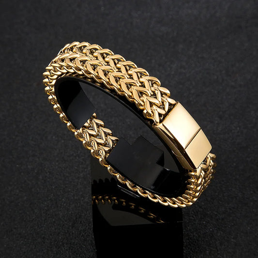 Punk Men's 12mm Wide Cuban Link Chain Bracelet - EverlyCrafted